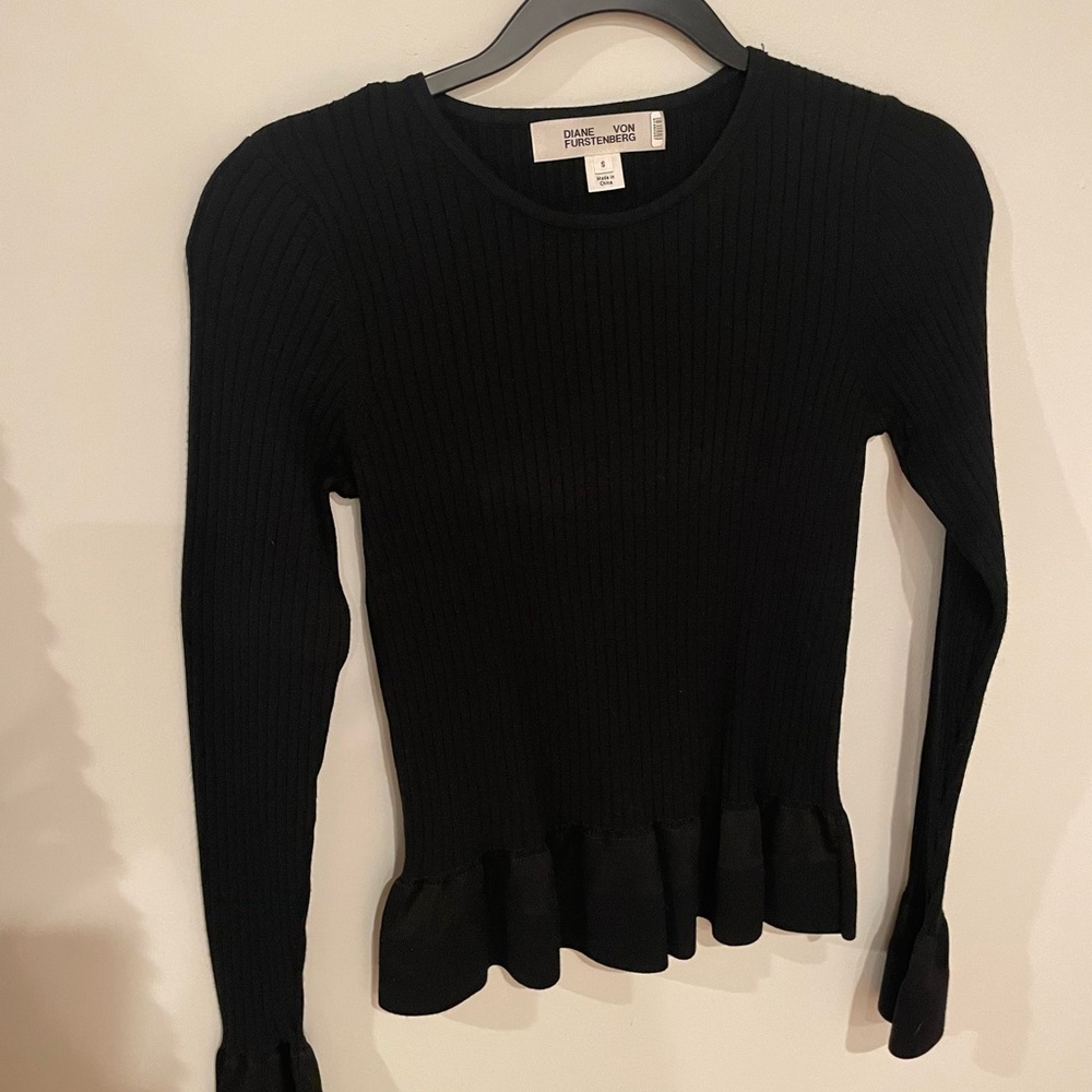 Diane Von Furstenberg Black Peplum Sweater Small